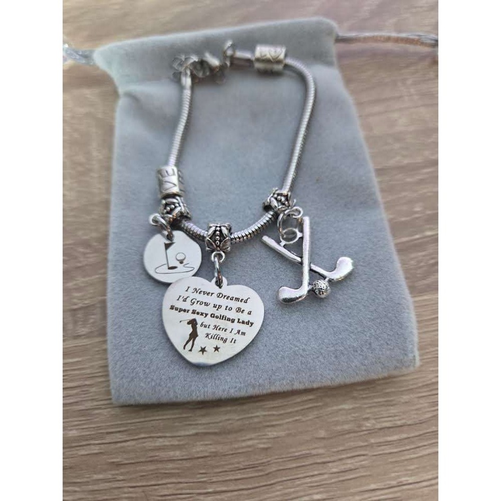 Golf‎ Charm Bracelet Heart Pendant Super Sexy Golfer Lady Jewelry Gift